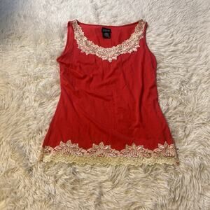 George Stretch Missy medium Tank Top Womens Pink Coral Sleeveless Crochet